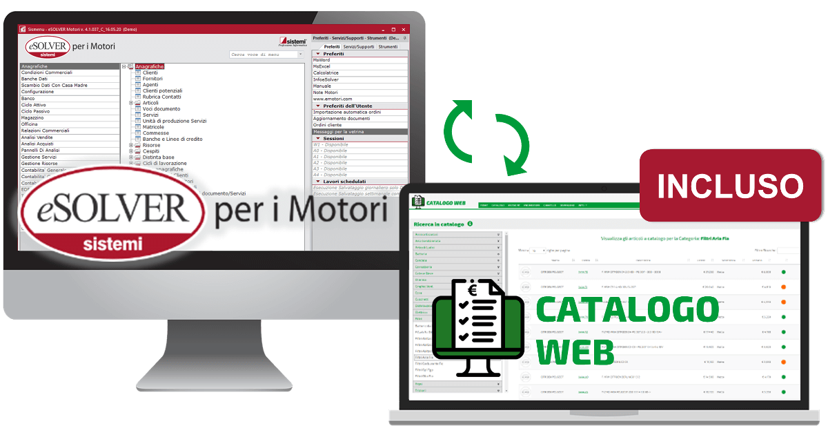Gestionale eSOLVER per i motori con catalogo web ricambi incluso
