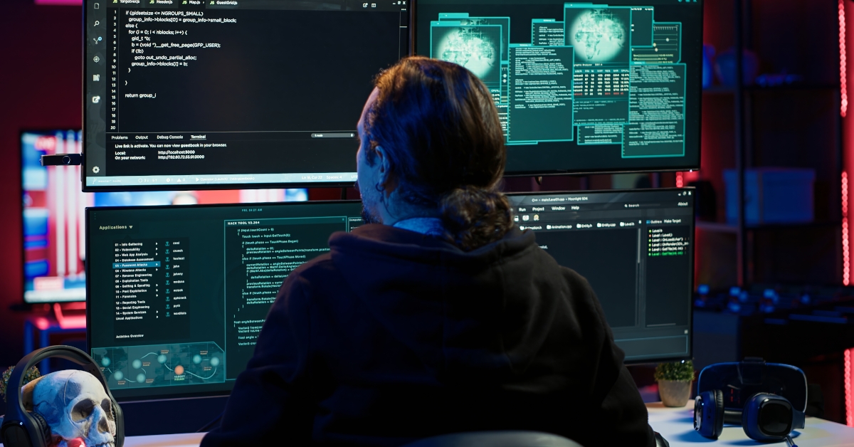 scammer inserting usb containing sensitive data obtained from security breach